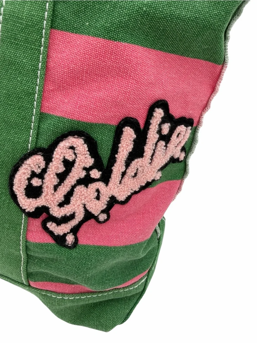 Goldie 7 Jeanne & Dineh Limited Edition Y2K Pink Green Striped Canvas Tote